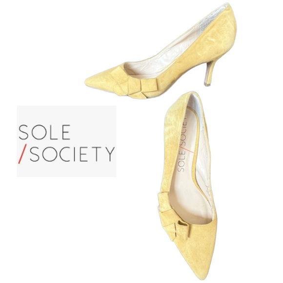Sole Society Yellow Suede Like Heels with Decorative Bow Size 8.5B - Picture 1 of 6